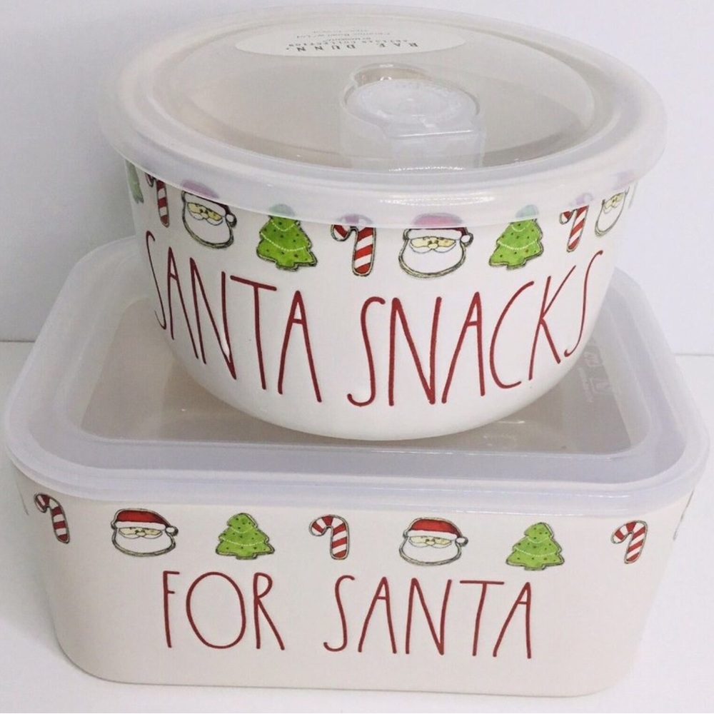 2 Ceramic Bowl Container with Vented Lid Rae Dunn FOR SANTA New
